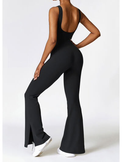 Wide Strap Bootcut Slit Active Jumpsuit