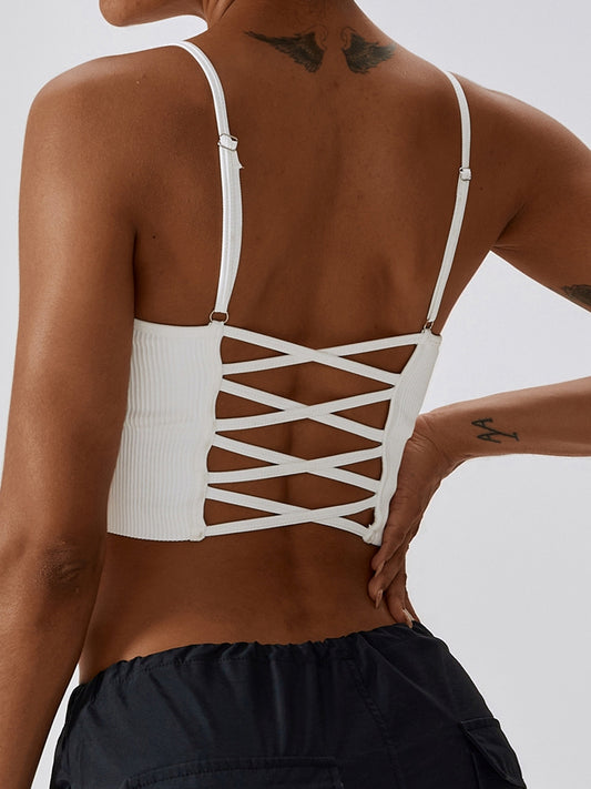 Yoga Lace-Up Cropped Tank Top Spaghetti strap