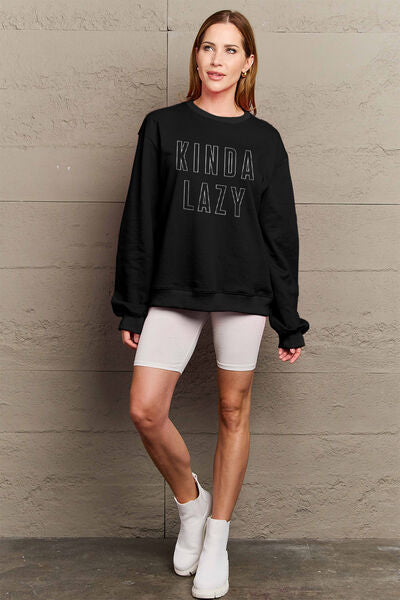 Simply Love Full Size KINDA LAZY Round Neck Sweatshirt