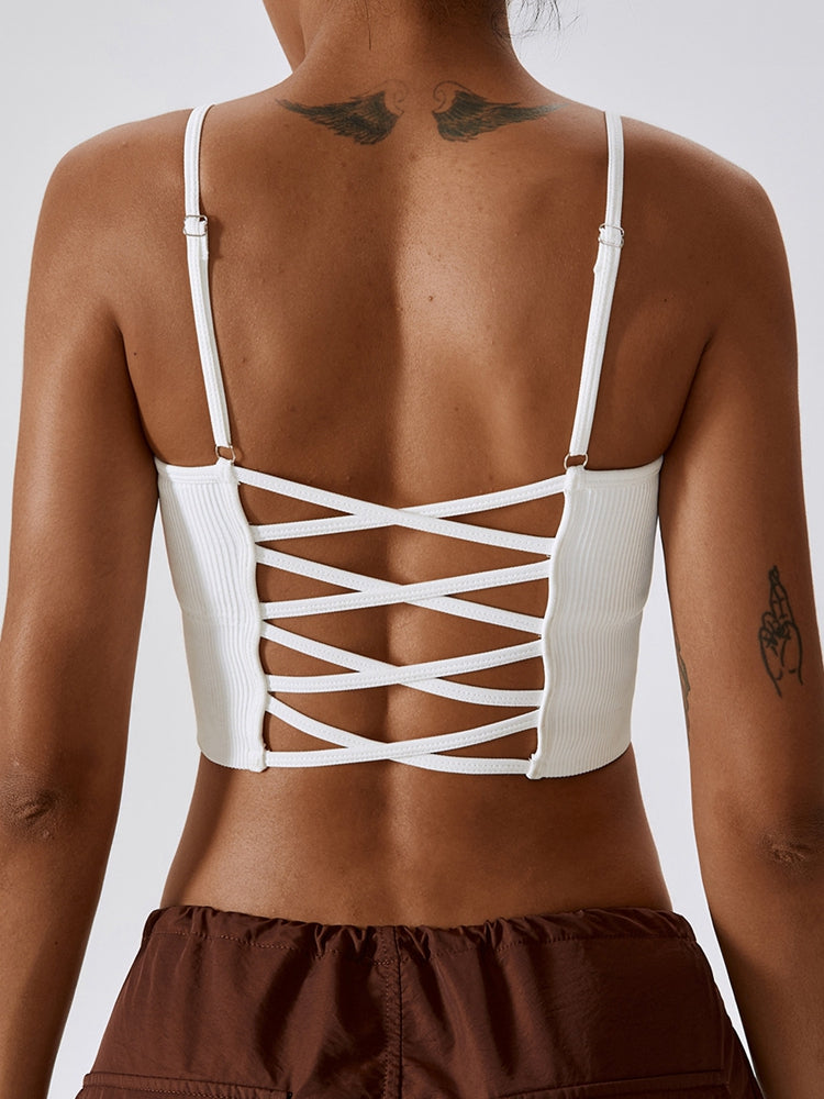 Yoga Lace-Up Cropped Tank Top Spaghetti strap