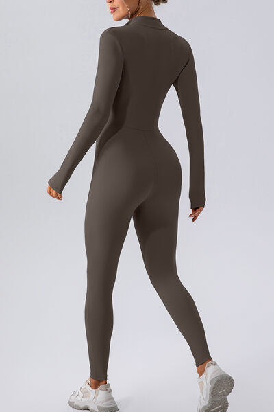 Half Zip Mock Neck Active Jumpsuit, Highly Stretchy