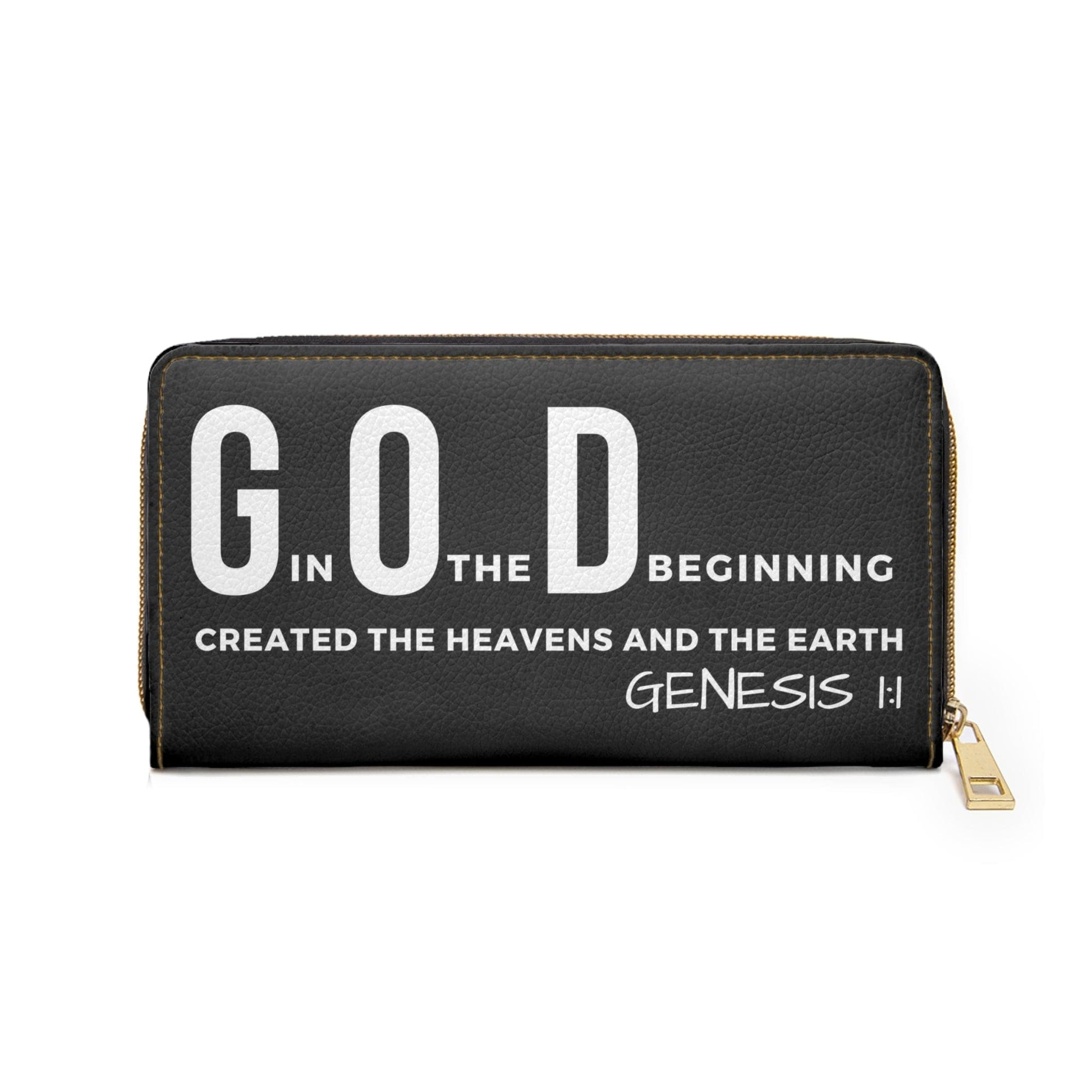 God In The Beginning Created The Heavens And The Earth - Scripture Verse Womens Zipper Wallet Clutch Black Purse-1