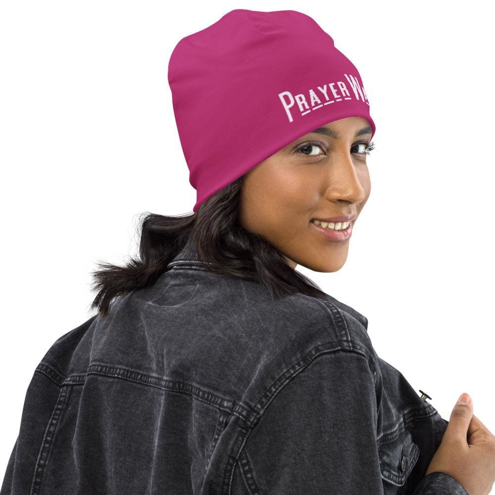 Beanie Hat - Pink Slouchy Beanie Prayer Warrior Print Men/women-2