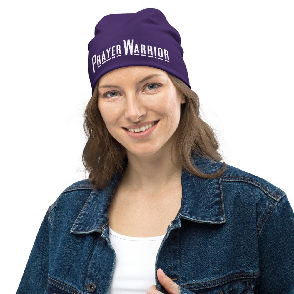 Beanie Hat - Purple Slouchy Beanie Prayer Warrior Print Men/women-0