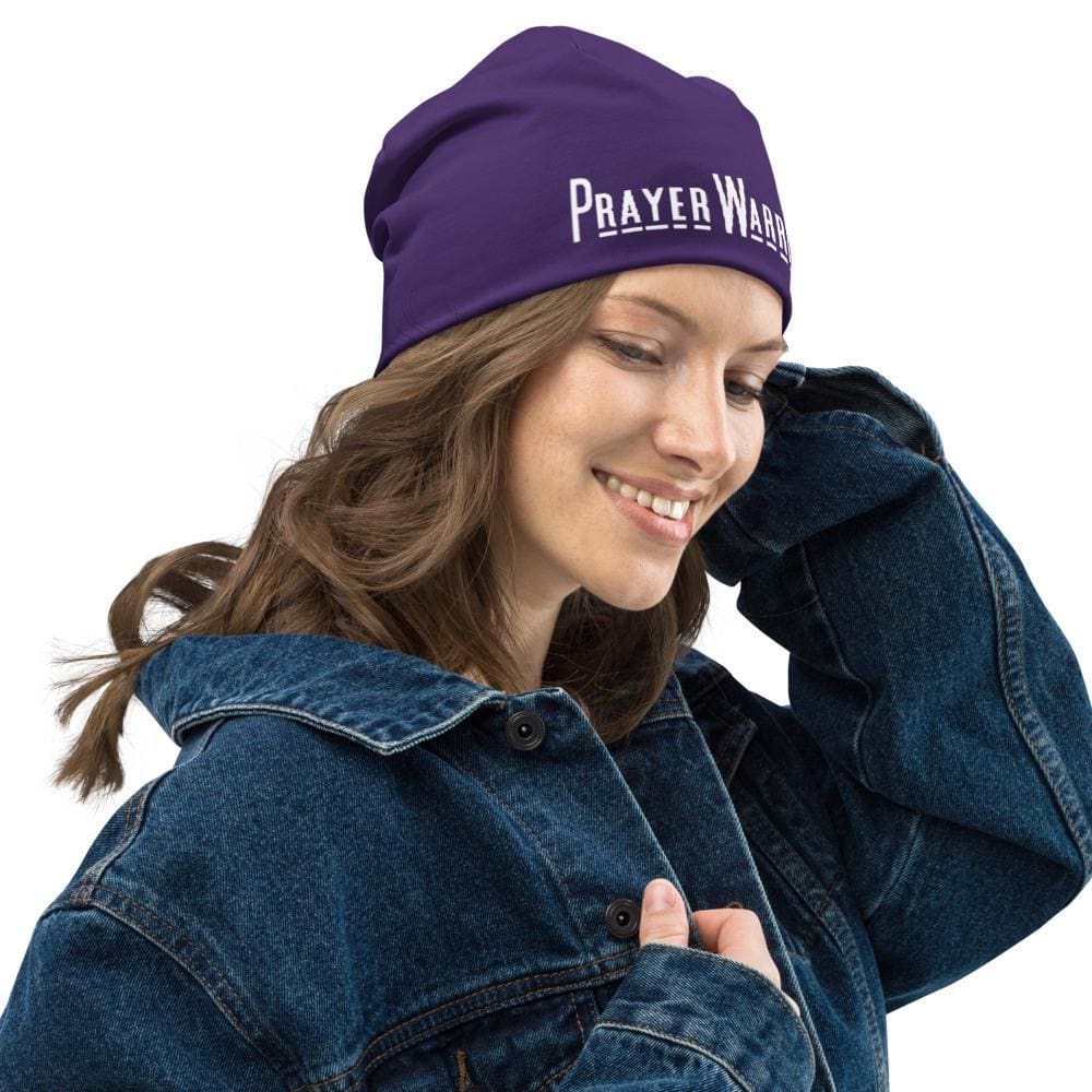 Beanie Hat - Purple Slouchy Beanie Prayer Warrior Print Men/women-2
