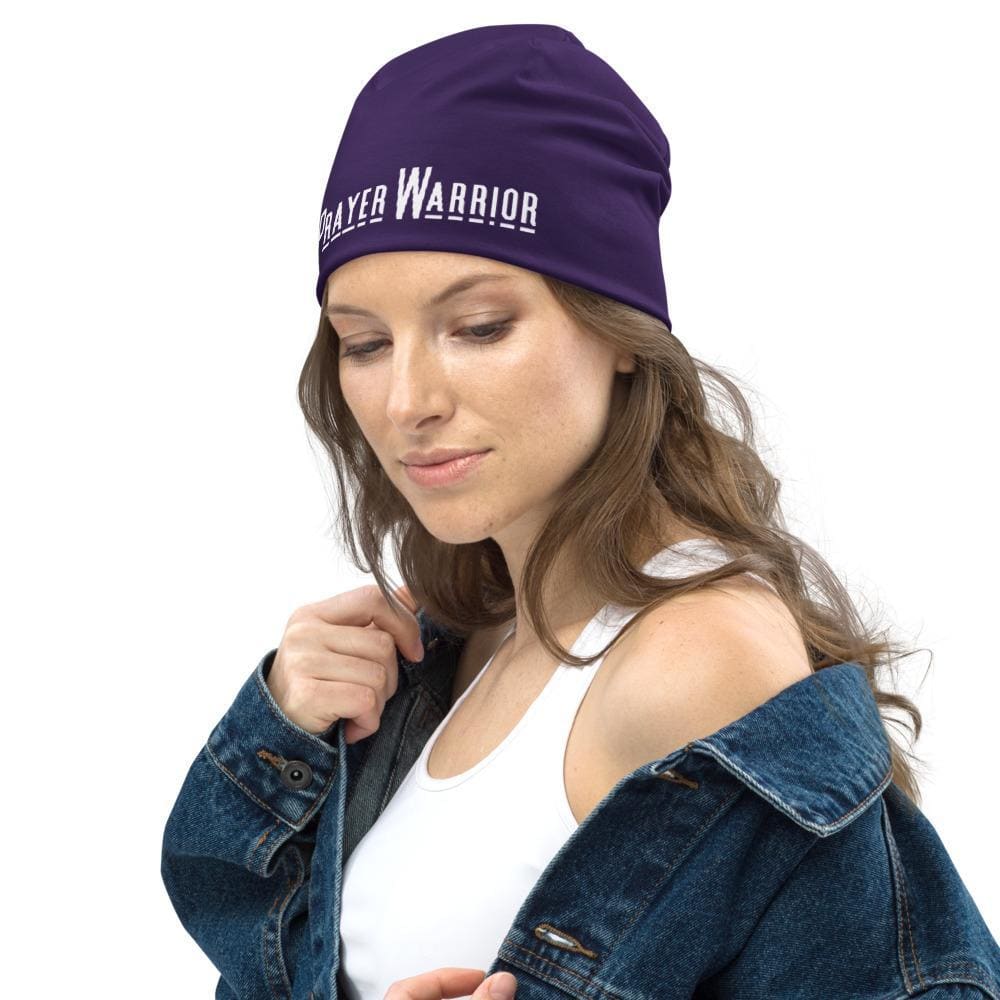 Beanie Hat - Purple Slouchy Beanie Prayer Warrior Print Men/women-3