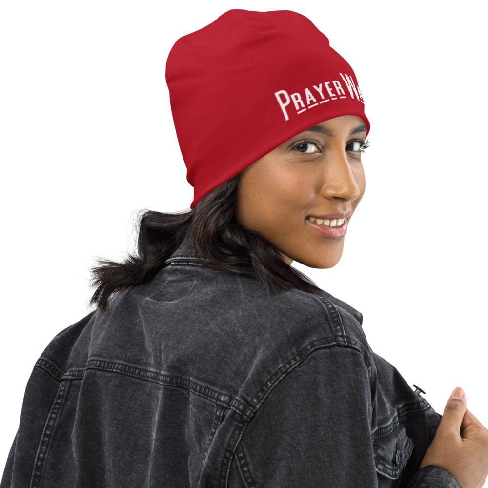 Beanie Hat - Red Slouchy Beanie Prayer Warrior Print Men/women-2