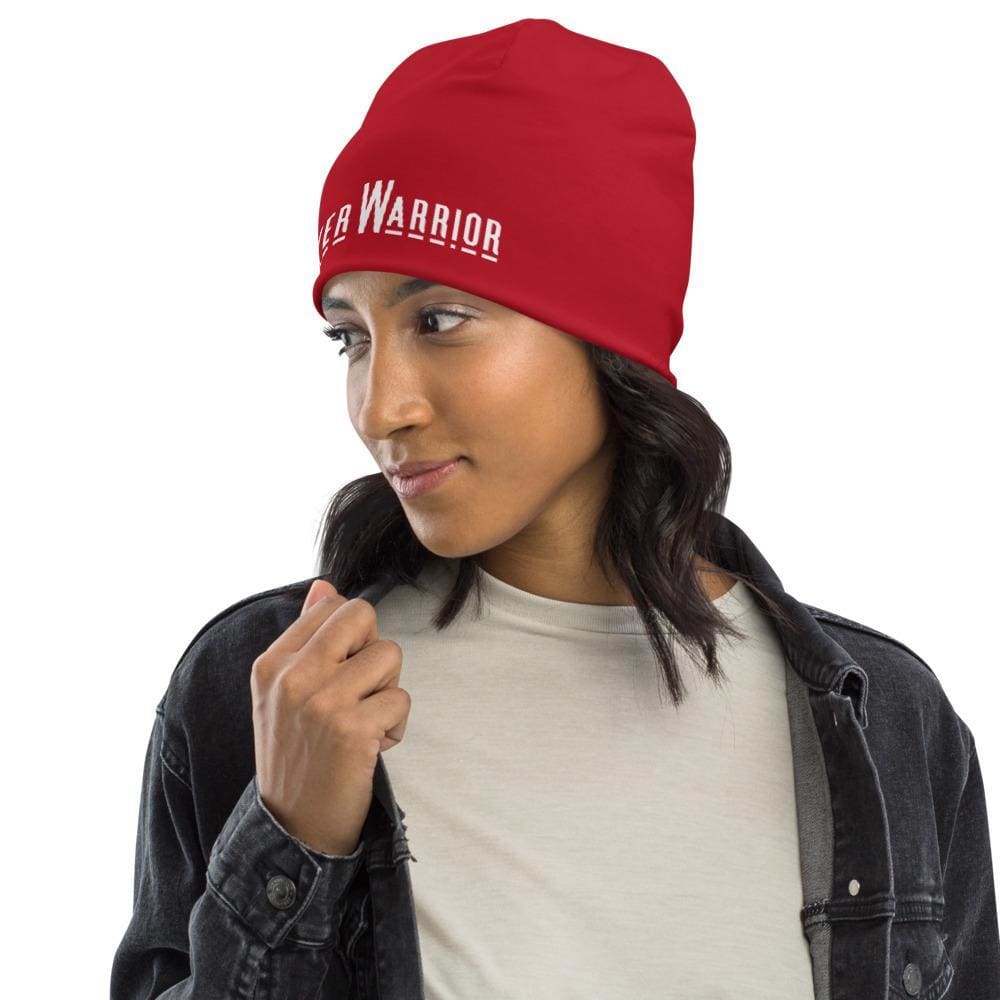 Beanie Hat - Red Slouchy Beanie Prayer Warrior Print Men/women-3