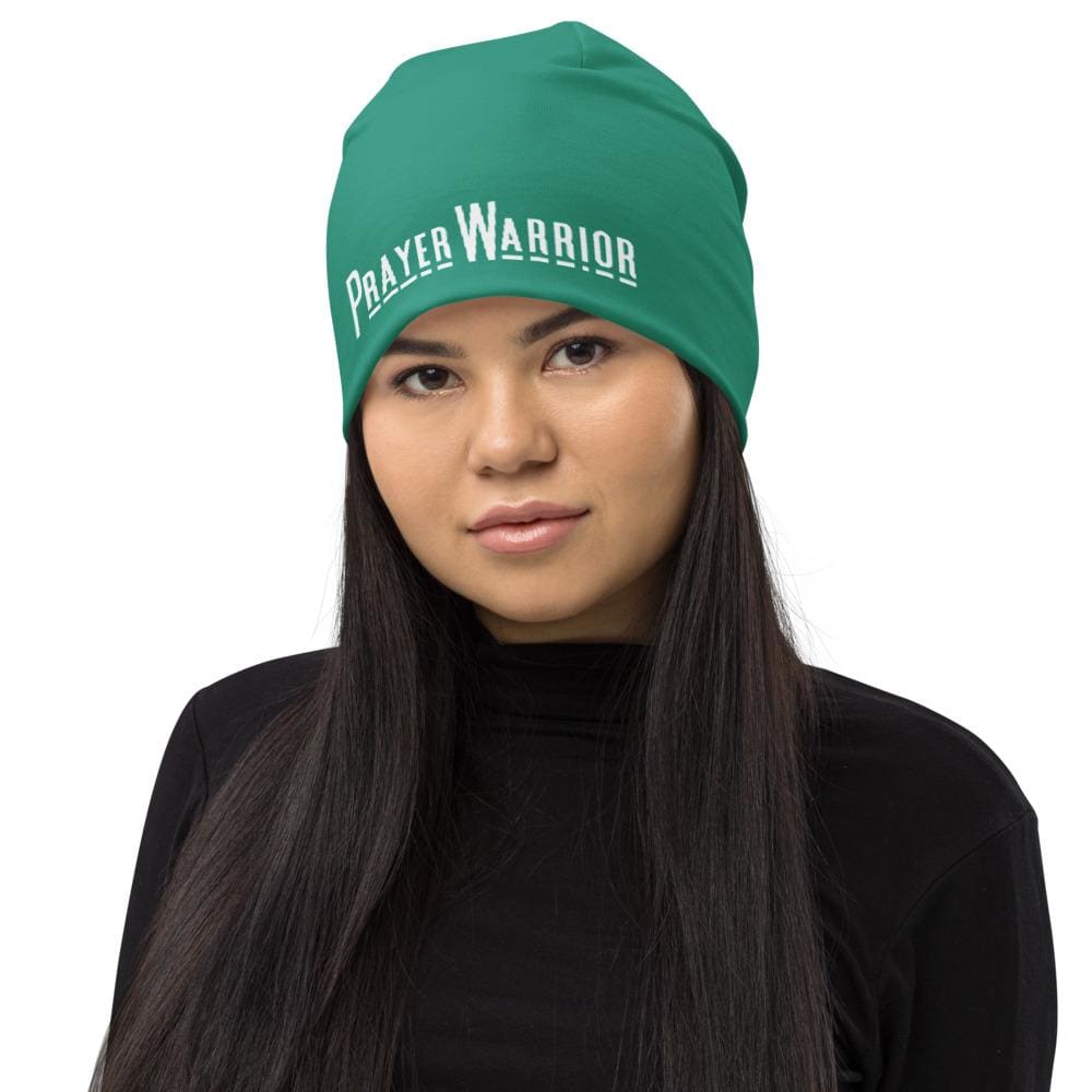 Beanie Hat - Teal Green Slouchy Beanie Prayer Warrior Print Men/women-0