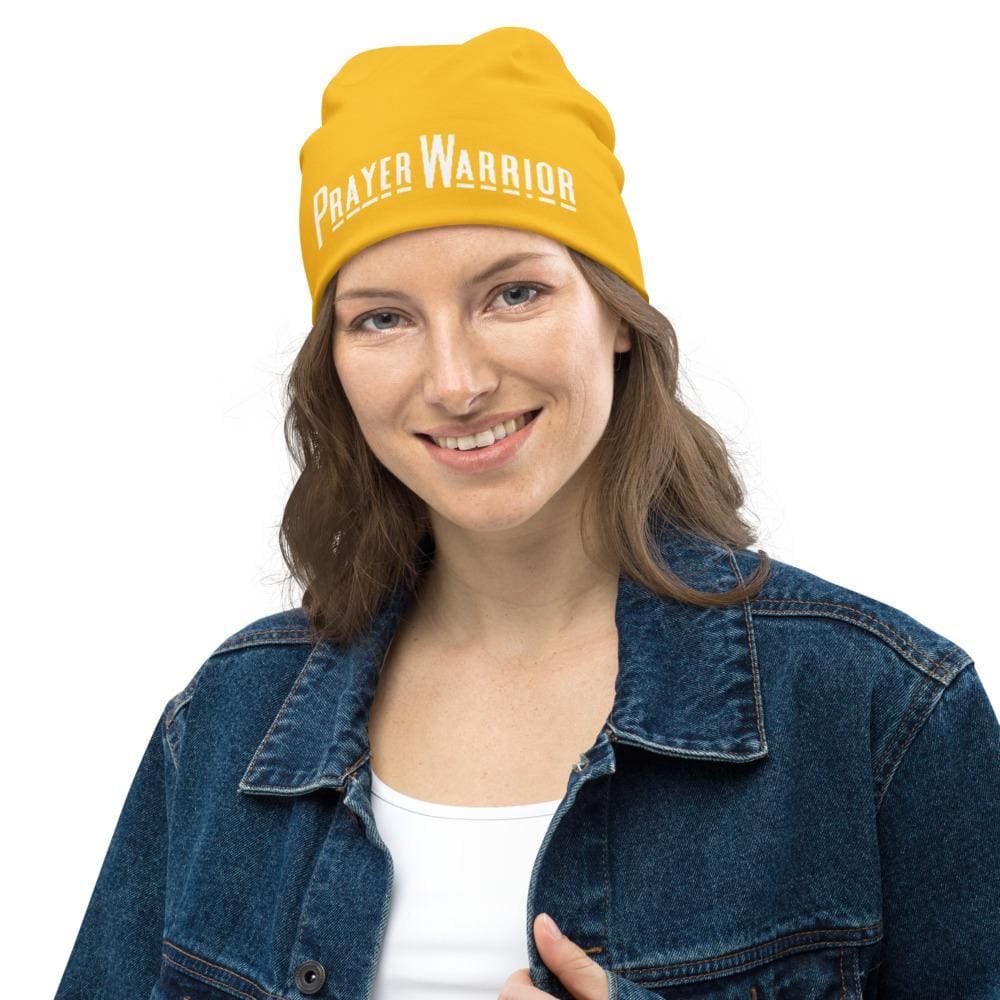 Beanie Hat - Yellow Slouchy Beanie Prayer Warrior Print Men/women-0