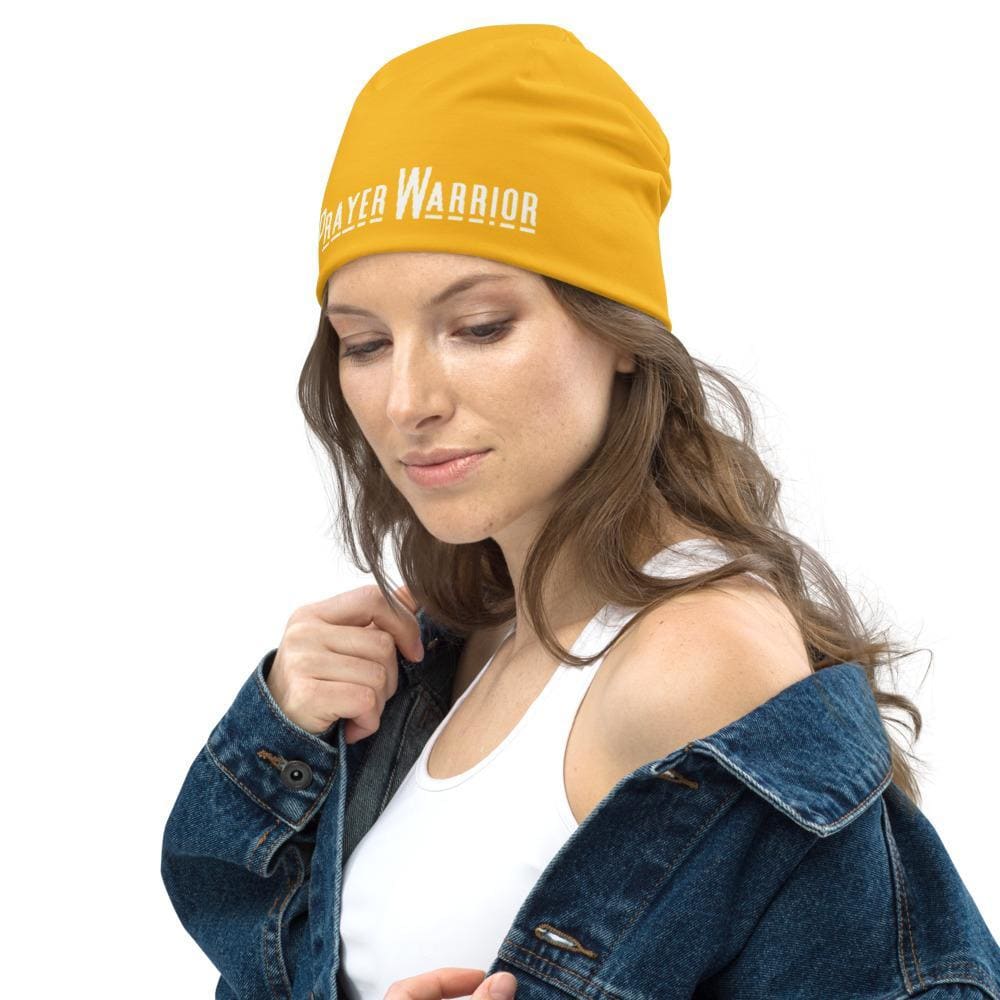 Beanie Hat - Yellow Slouchy Beanie Prayer Warrior Print Men/women-3