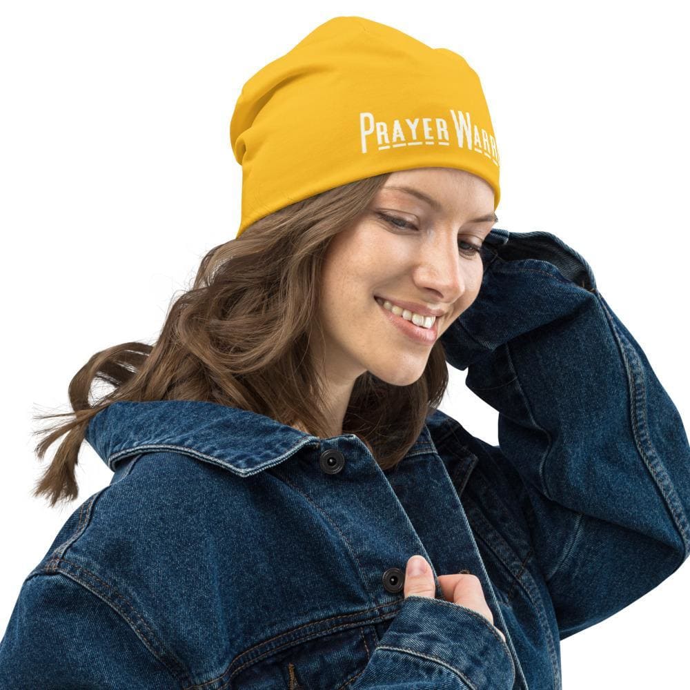 Beanie Hat - Yellow Slouchy Beanie Prayer Warrior Print Men/women-2