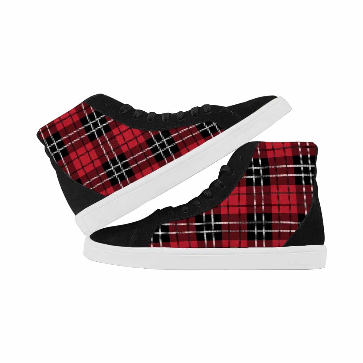 Sneakers For Women, Buffalo Plaid Red And Black - High Top Sports Shoes-3