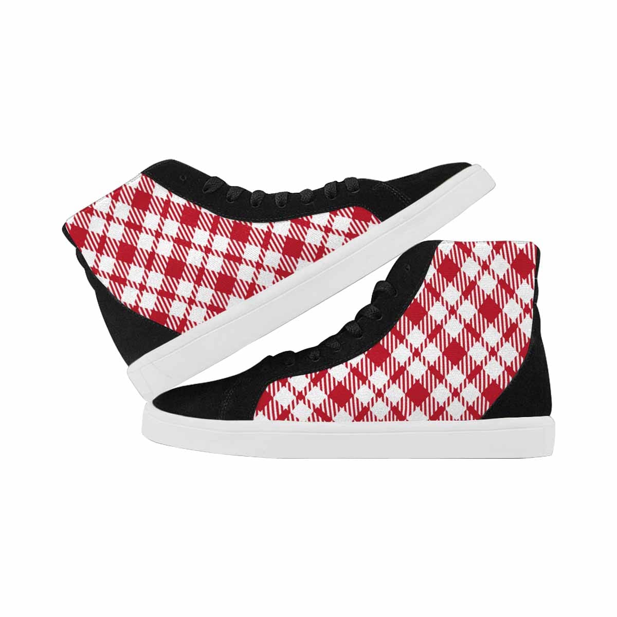 Sneakers For Women, Buffalo Plaid Red And White - High Top Sports Shoes-3