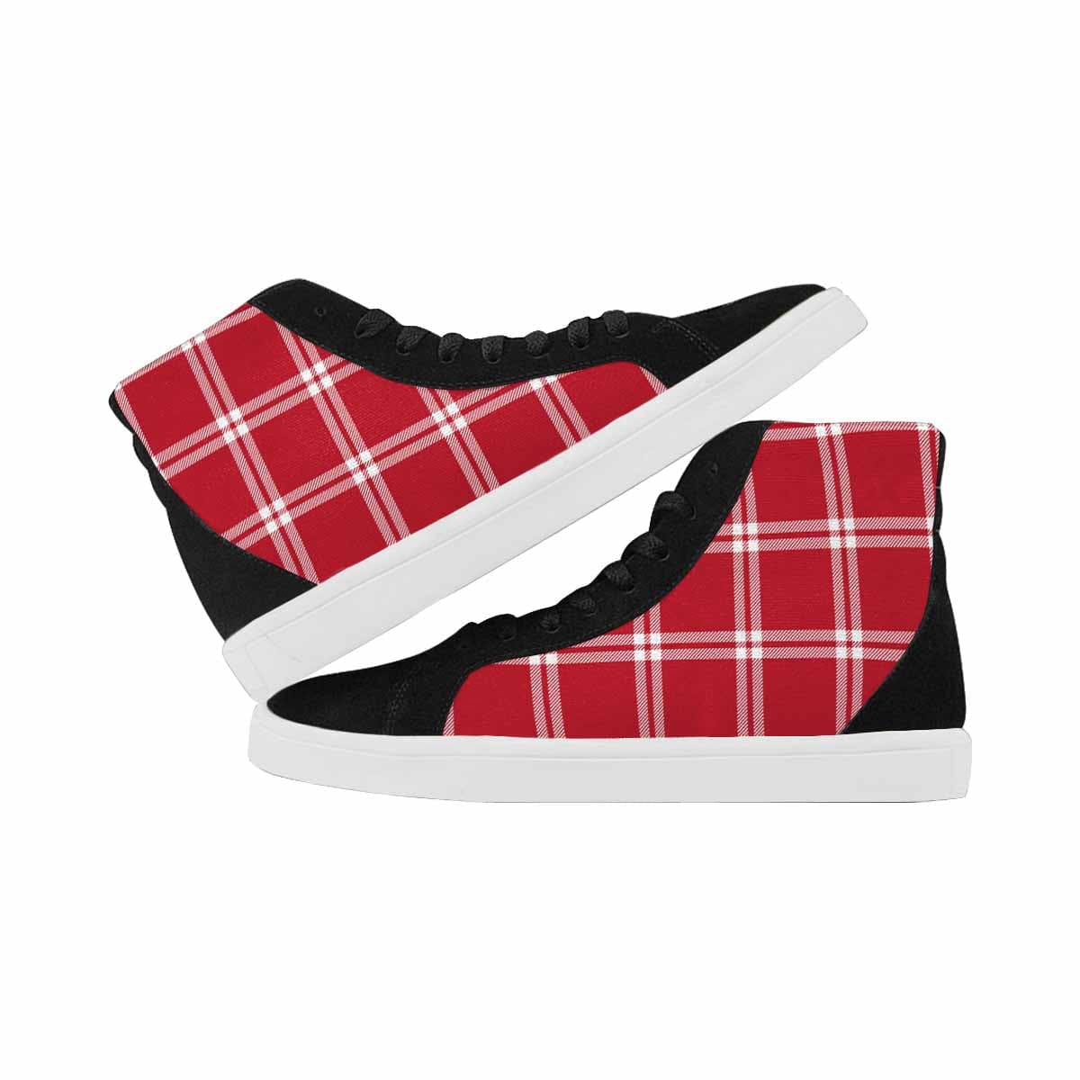 Sneakers For Women, Buffalo Plaid Red And White - High Top Sports Shoes-3